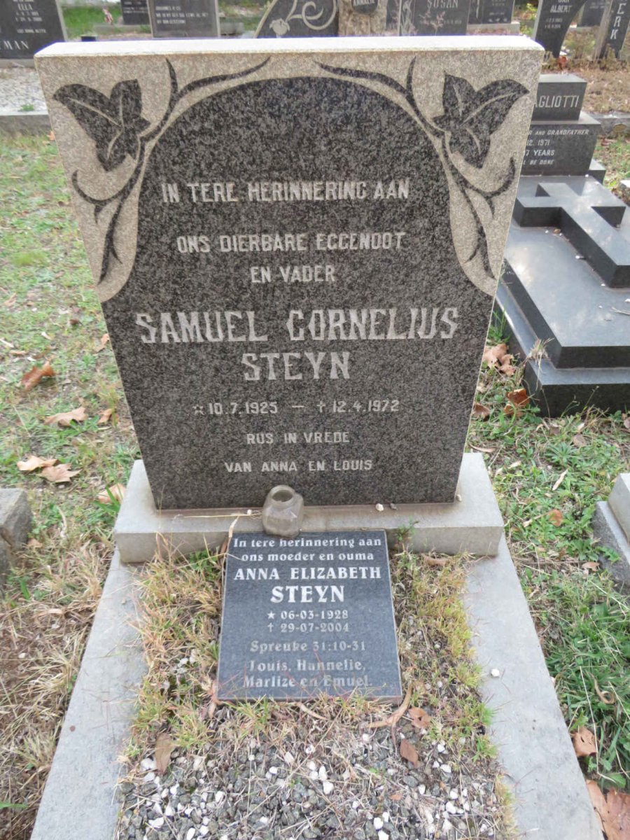STEYN Samuel Cornelius 1925-1972 &amp; Anna Elizabeth 1928-2004