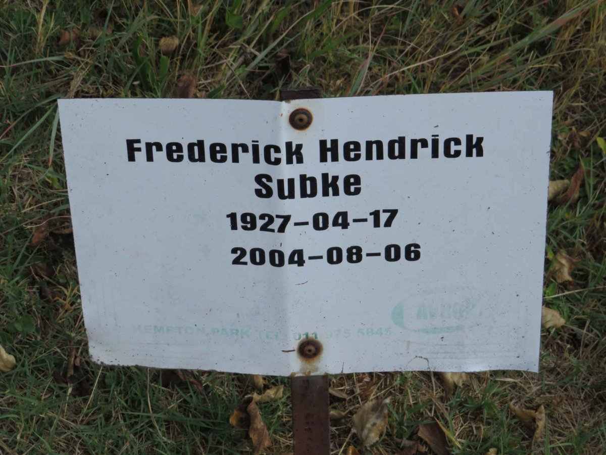 SUBKE Frederick Hendrick 1927-2004