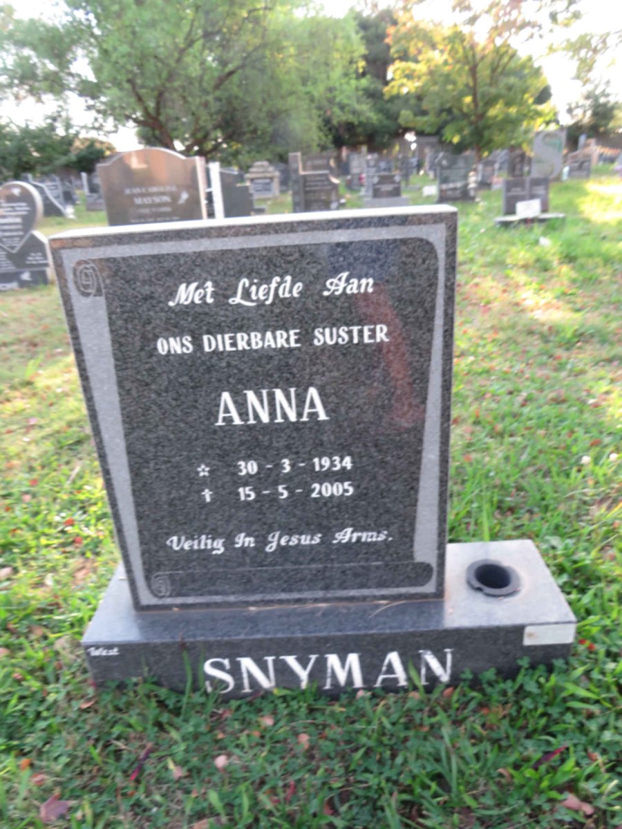 SNYMAN Anna 1934-2005