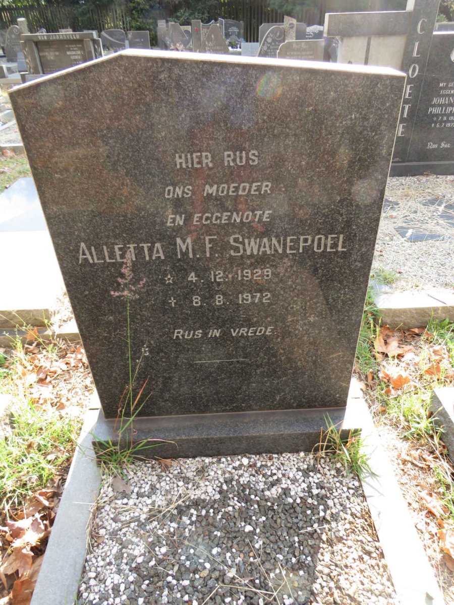 SWANEPOEL Alletta M.F. 1929-1972