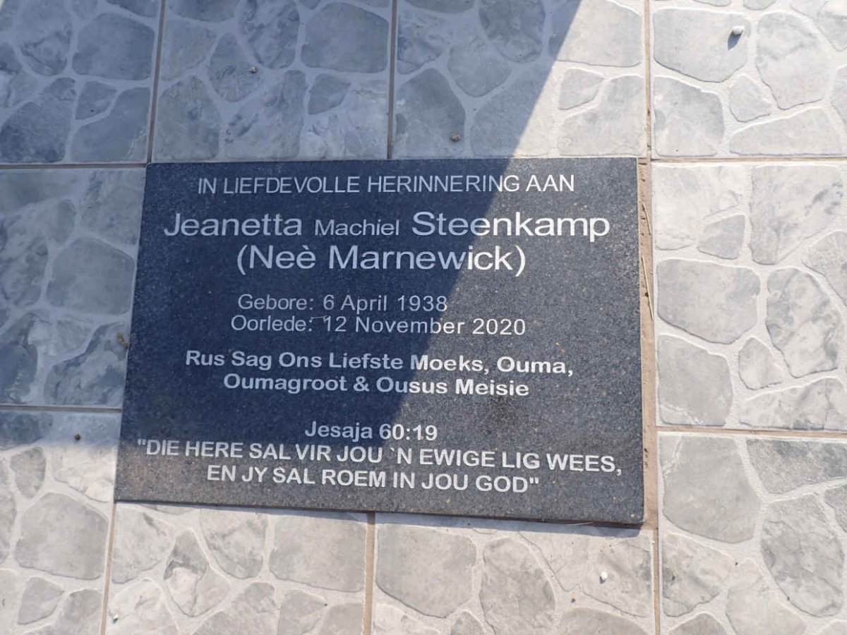STEENKAMP Jeanetta Machiel nee MARNEWICK 1938-2020