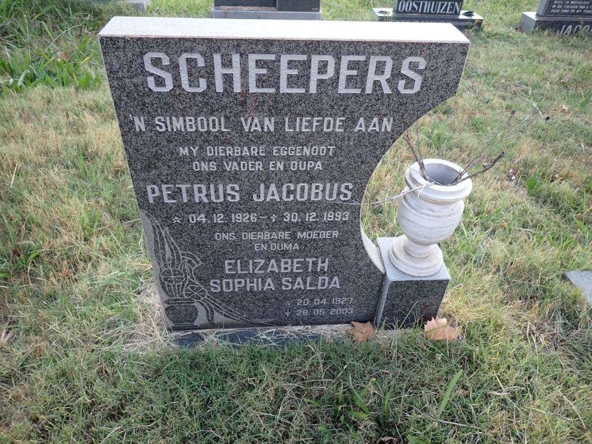 SCHEEPERS Petrus Jacobus 1926-1993 &amp; Elizabeth Sophia Salda 1927-2003