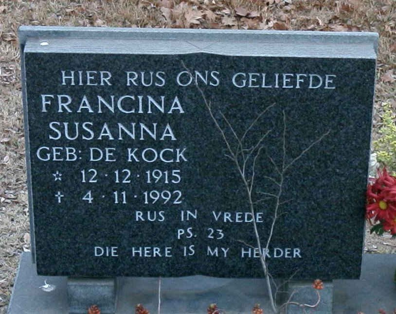 STADEN Francina Susanna, van nee DE KOCK 1915-1992