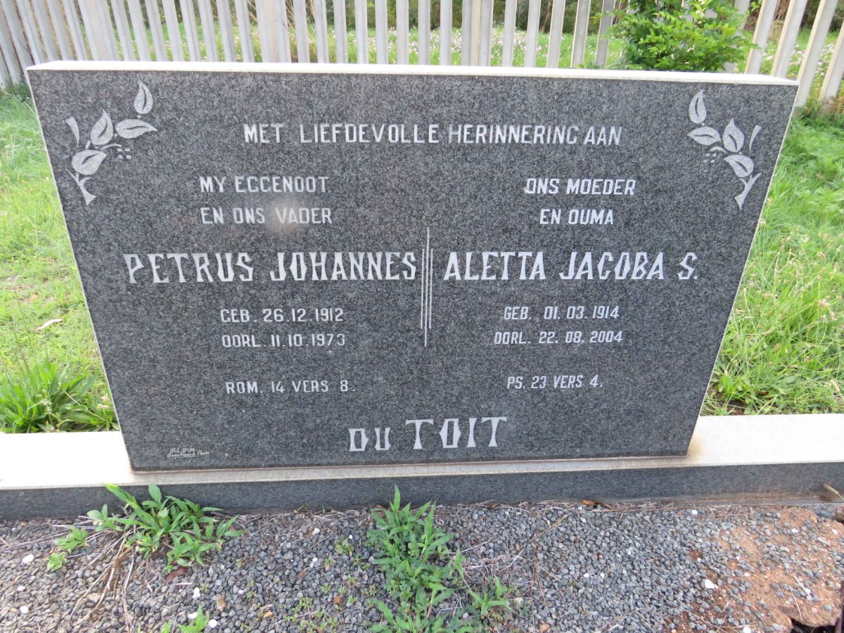 TOIT Petrus Johannes, du 1912-1973 &amp; Aletta Jacoba S. 1914-2004