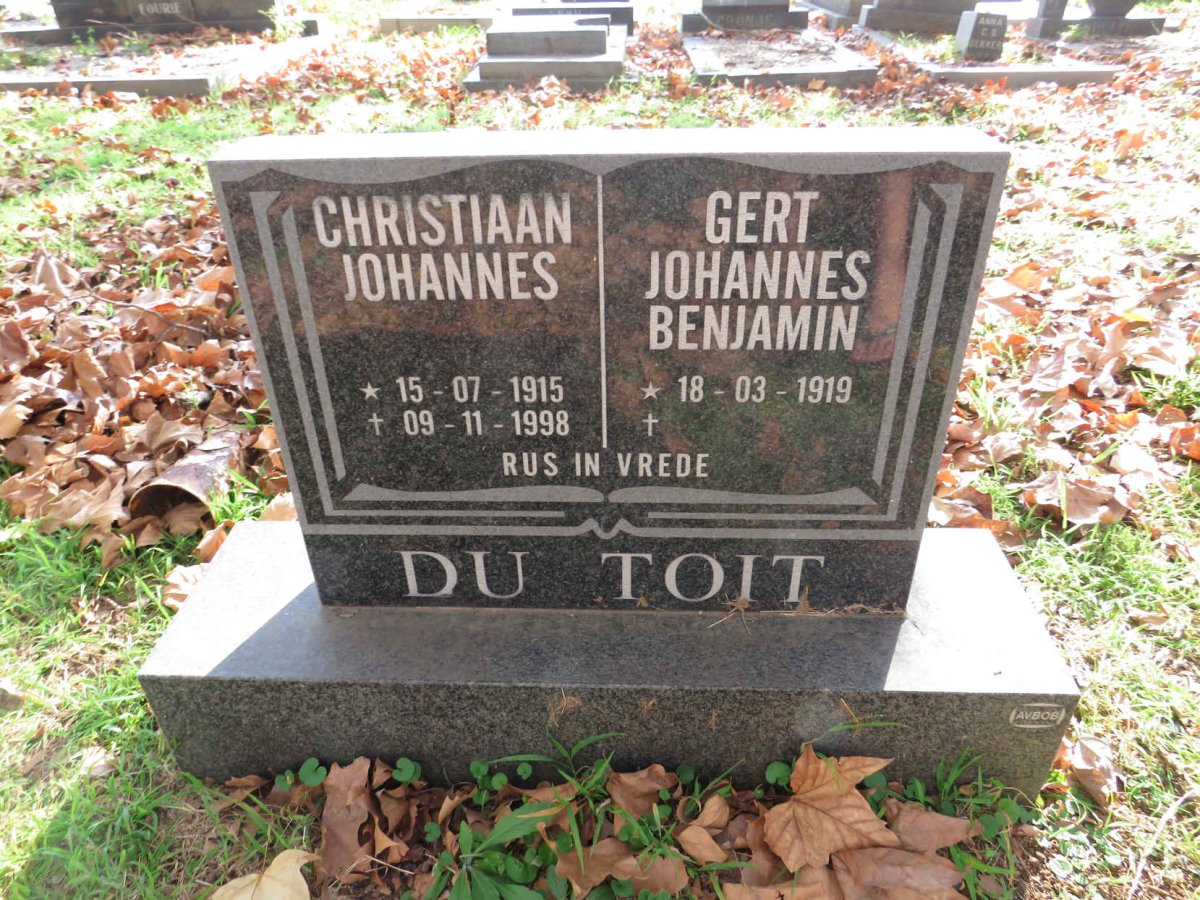TOIT Christiaan Johannes, du 1915-1998 :: DU TOIT Gert Johannes Benjamin 1919-