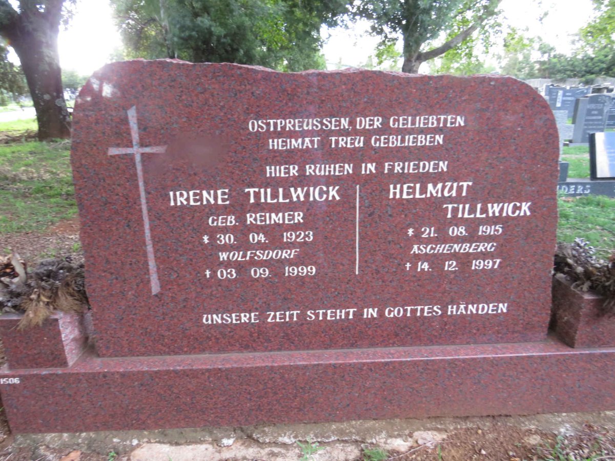 TILLWICK Helmut 1915-1997 &amp; Irene REIMER 1923-1999