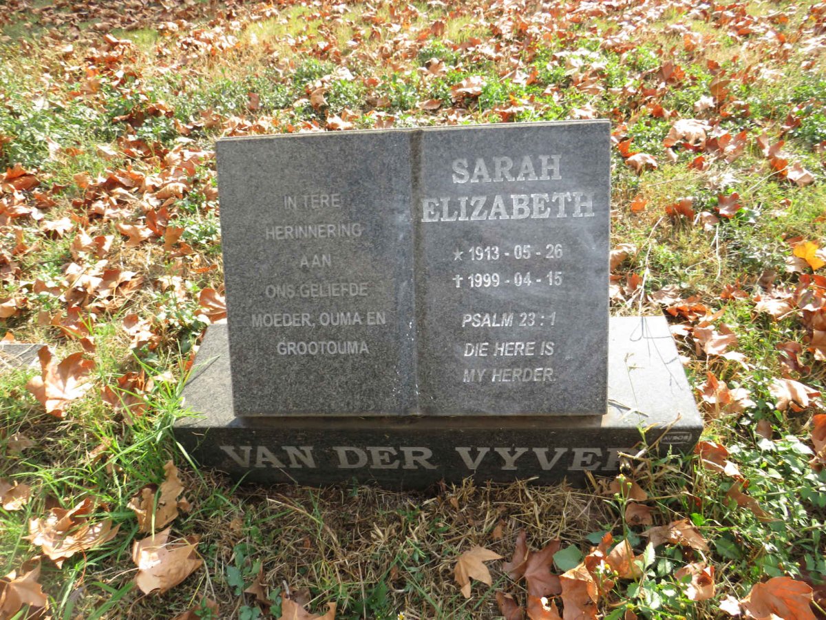 VYVER Sarah Elizabeth, van der 1913-1999