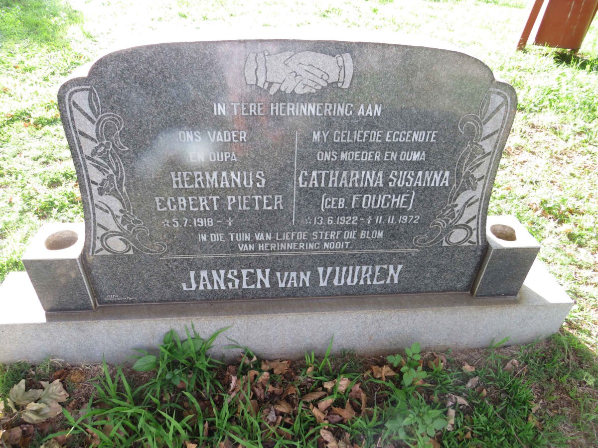 VUUREN Hermanus Egbert Pieter, Jansen van 1918- &amp; Catharina Susanna FOUCHÉ 1922-1972