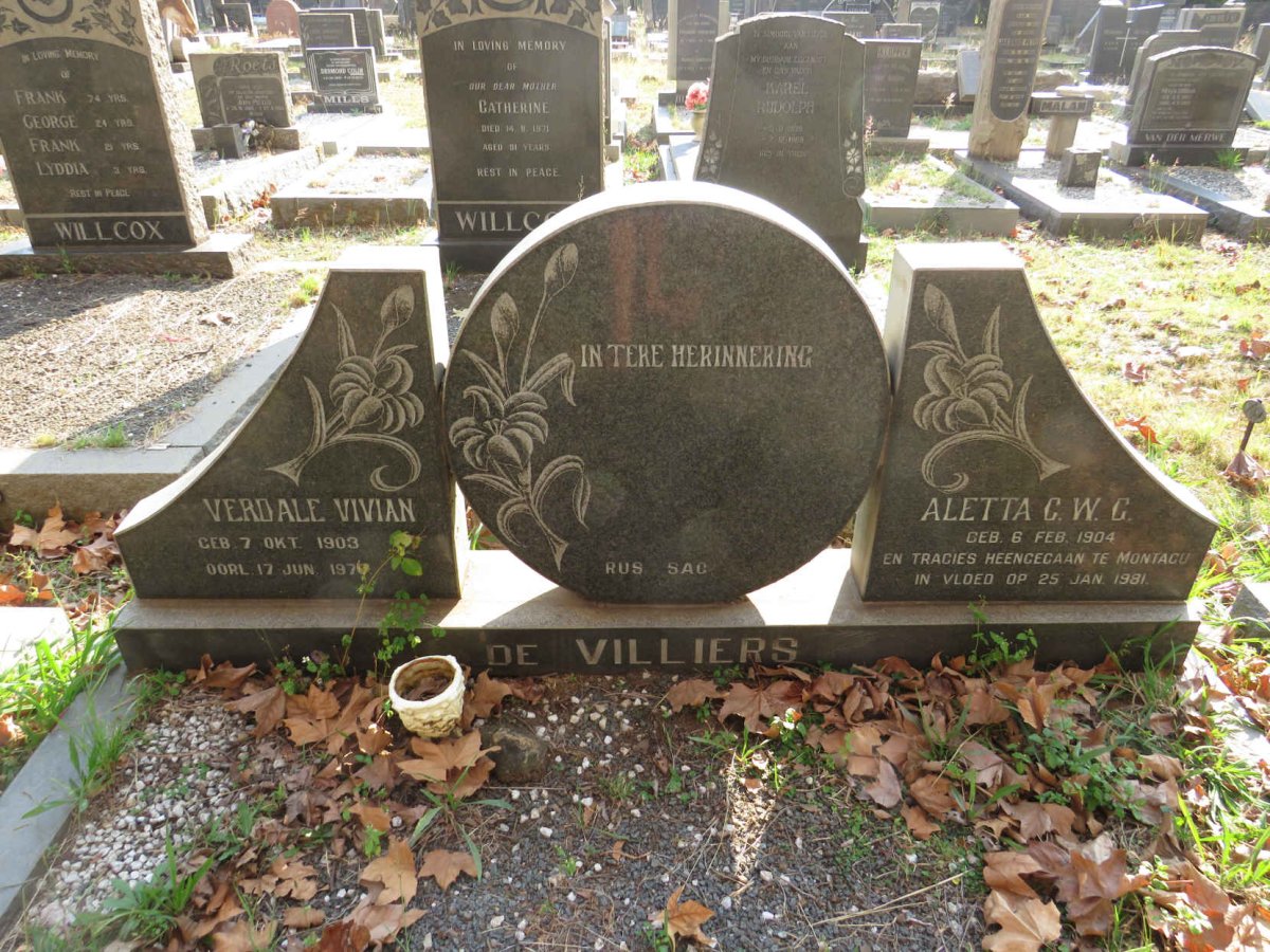 VILLIERS Verdale Vivian, de 1903-1970 &amp; Aletta C.W.G 1904-1981