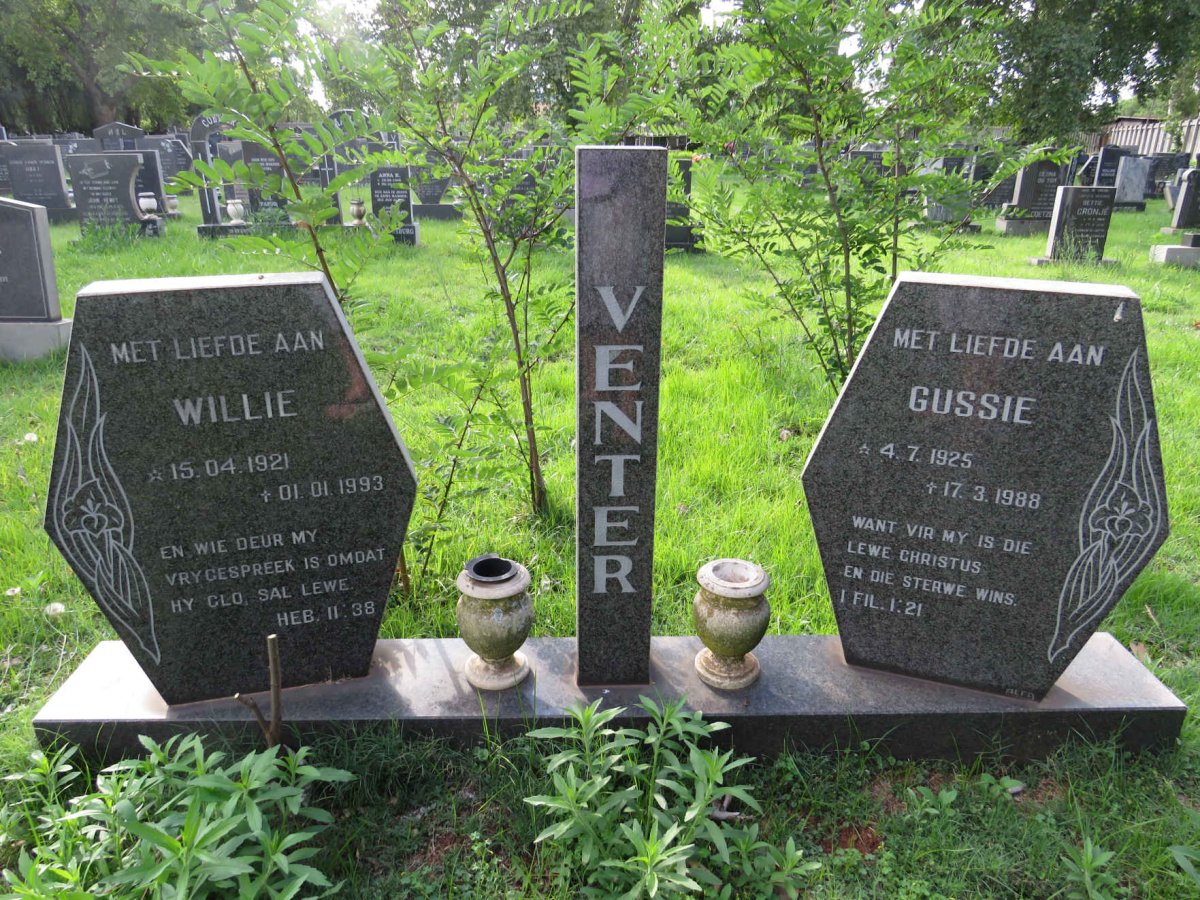 VENTER Willie 1921-1993 &amp; Gussie 1925-1988