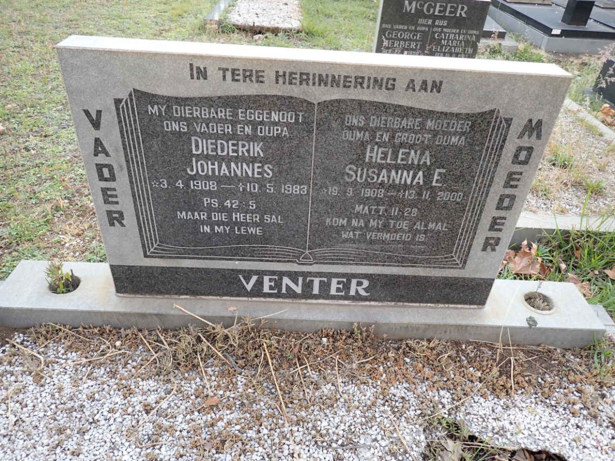 VENTER Diederik Johannes 1908-1983 &amp; Helena Susanna E. 1908-2000