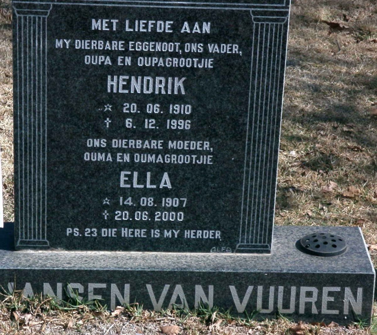 VUUREN Hendrik, Jansen van 1910-1996 &amp; Ella 1907-2000