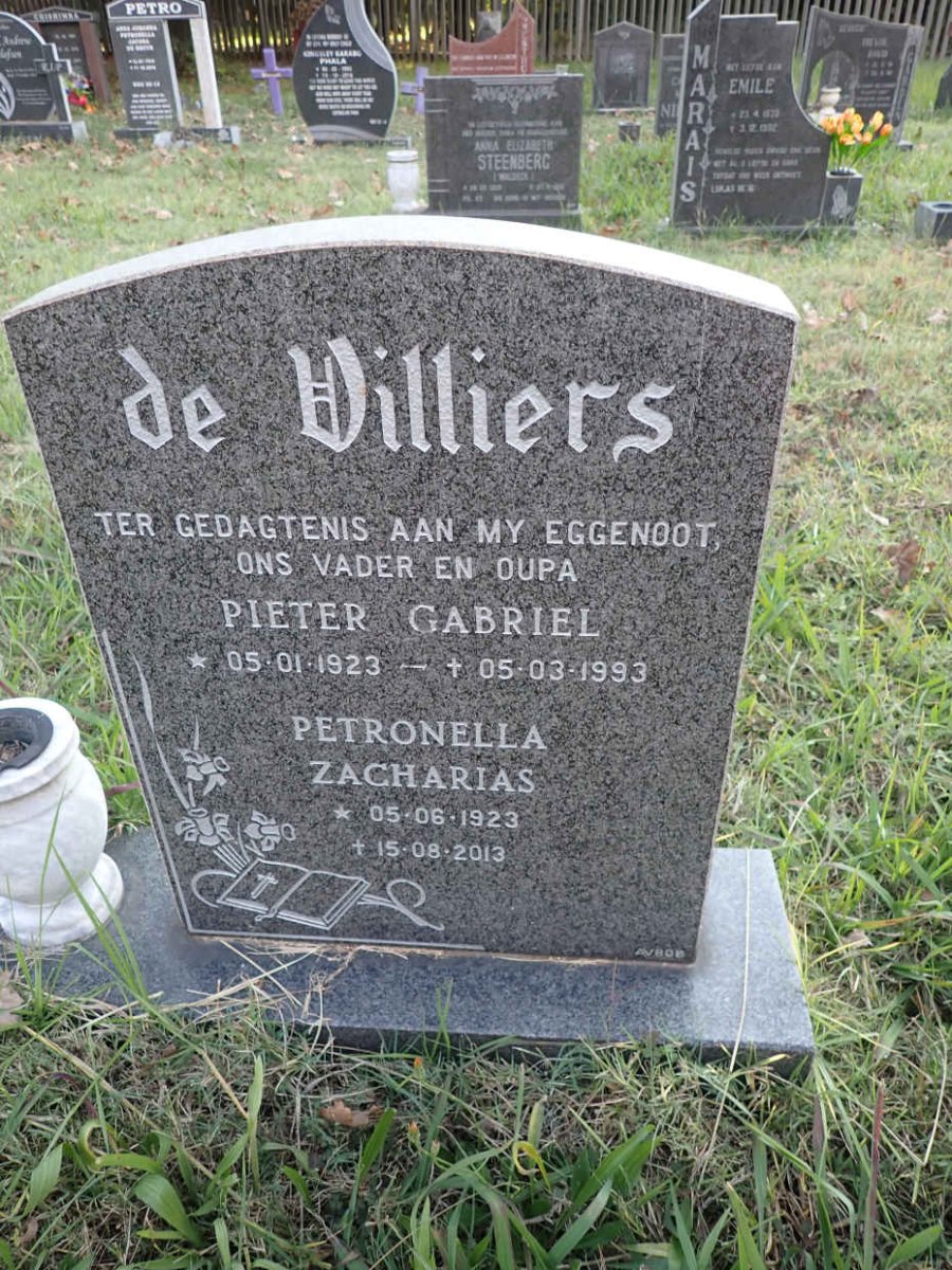 VILLIERS Pieter Gabriel, de 1923-1993 &amp; Petronella Zacharias 1923-2013