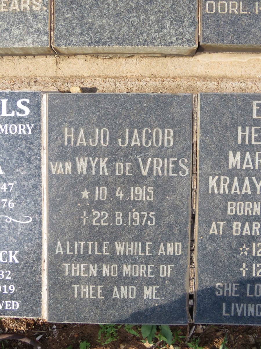 VRIES Hajo Jacob van Wyk, de 1915-1975