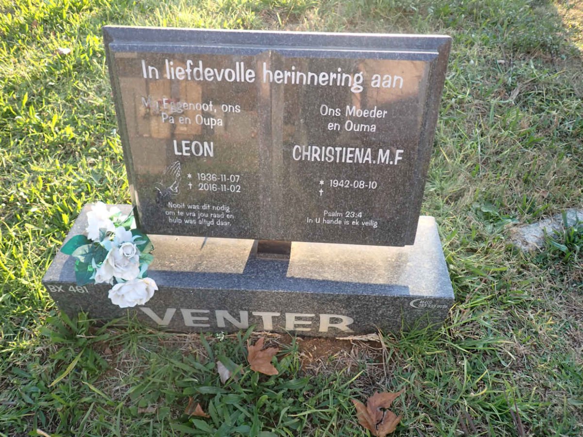 VENTER Leon 1936-2016 &amp; Christiena M.F. 1942-