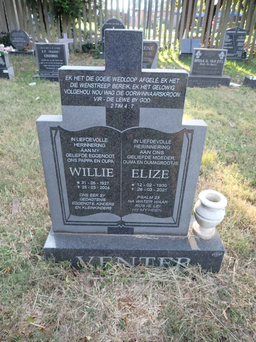 VENTER Willie 1927-2004 &amp; Elize 1930-2021