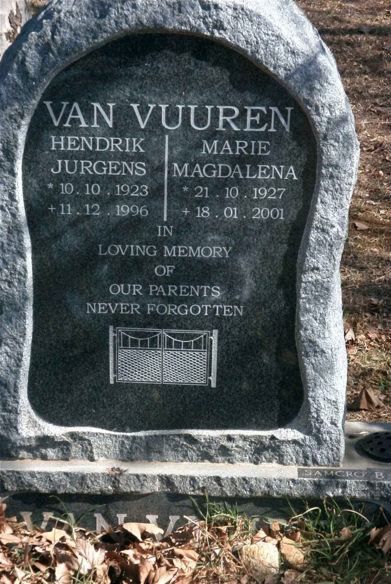 VUUREN Hendrik Jurgens, van 1923-1996 &amp; Marie Magdalena 1927-2001