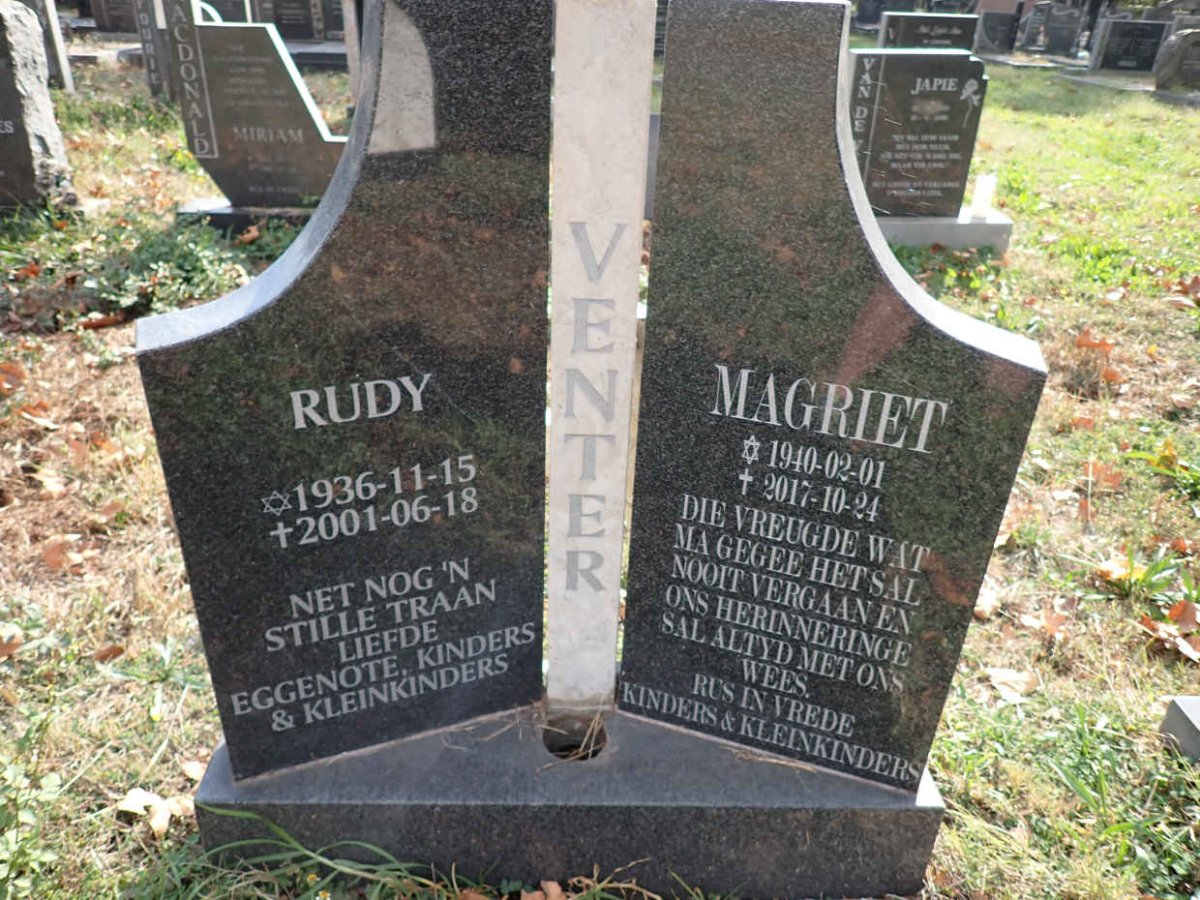 VENTER Rudy 1936-2001 &amp; Magriet 1940-2017