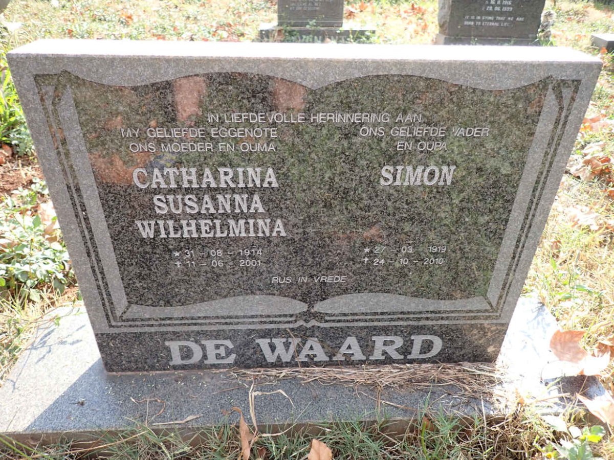 WAARD Simon, de 1919-2010 &amp; Catharina Susanna Wilhelmina 1914-2001