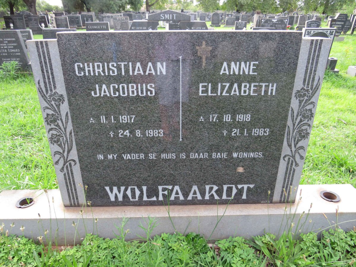 WOLFAARDT Christiaan Jacobus 1917-1983 &amp; Anne Elizabeth 1918-1983