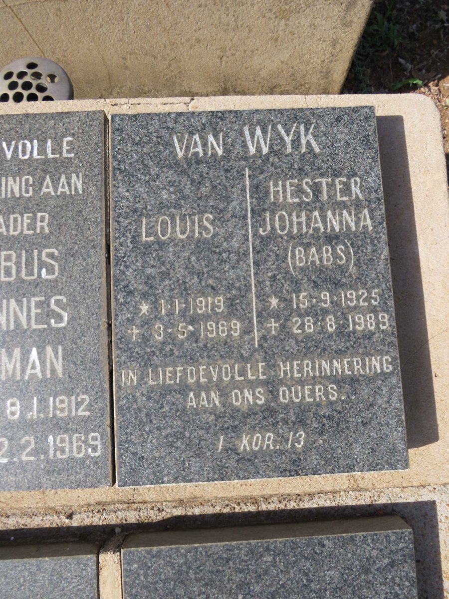 WYK Louis, van 1919-1969 &amp; Hester Johanna 1925-1989