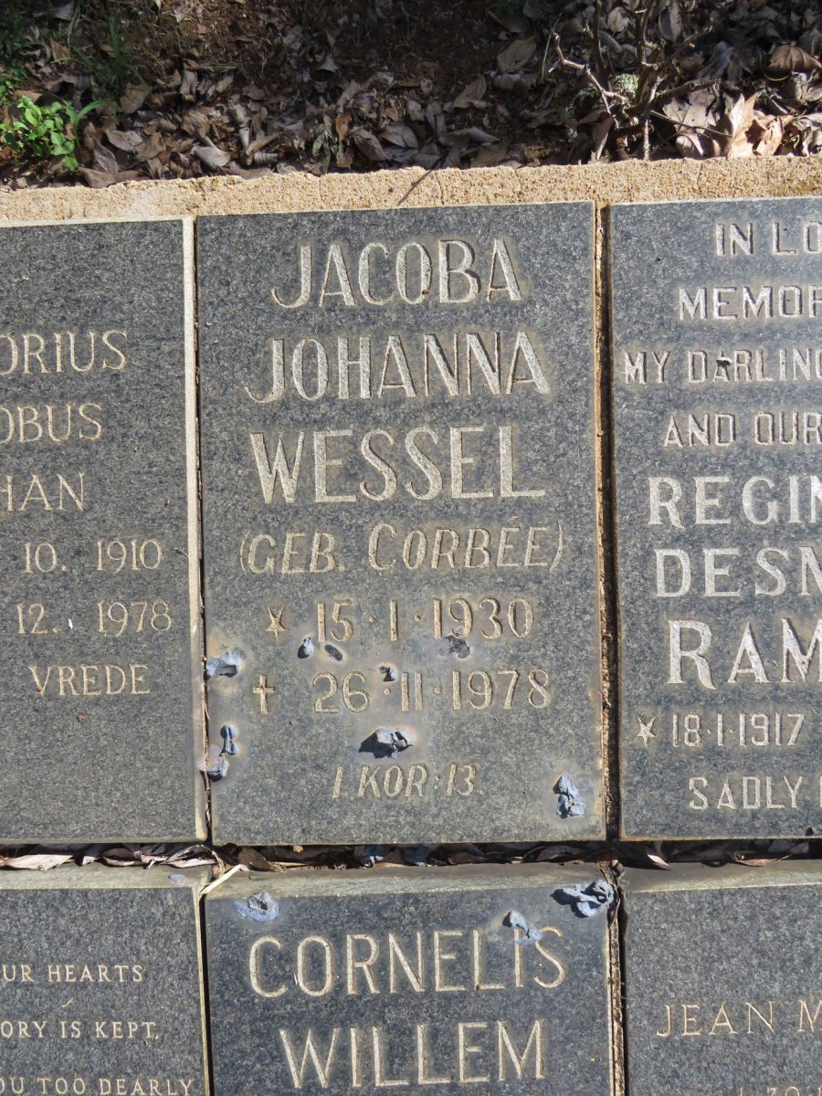 WESSEL Jacoba Johanna nee CORBEE 1930-1978
