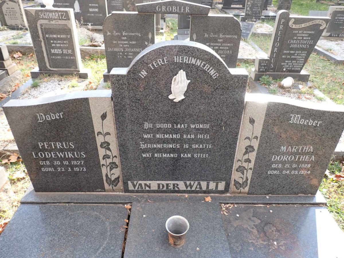 WALT Petrus Lodewikus, van der 1927-1973 &amp; Martha Dorothea 1928-1994