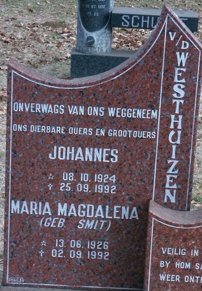 WESTHUIZEN Johannes, van der 1924-1992 &amp; Maria Magdalena SMIT 1926-1992