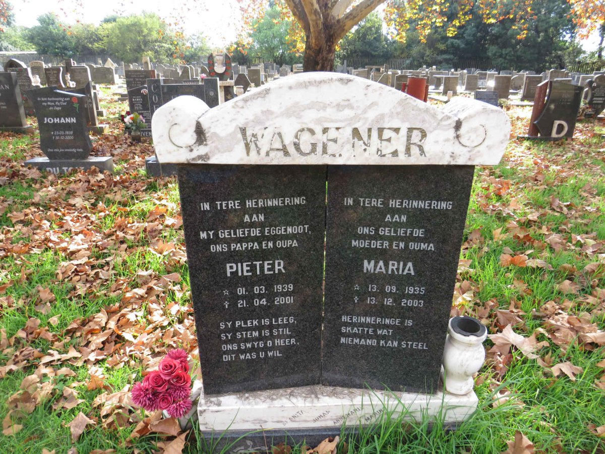 WAGENER Pieter 1929-2001 &amp; Maria 1935-2003