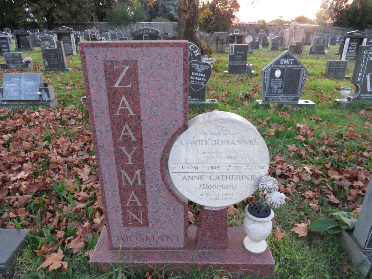 ZAAYMAN Andries David Johannes 1925-2003 & Anne Catherine BOSMAN 1940-1998