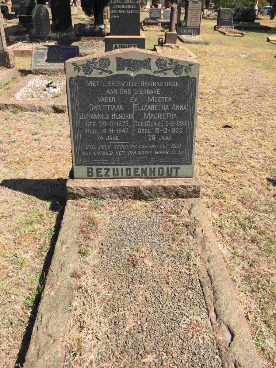 BEZUIDENHOUT Christiaan Johannes Hendrik 1873-1947 &amp; Elizabeth Anna Magrietha CLARK 1893-1929