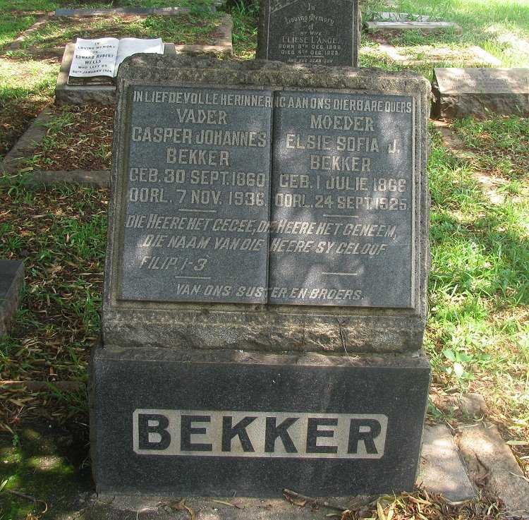 BEKKER Casper Johannes 1860-1936 &amp; Elsie Sophia J. 1866-1925