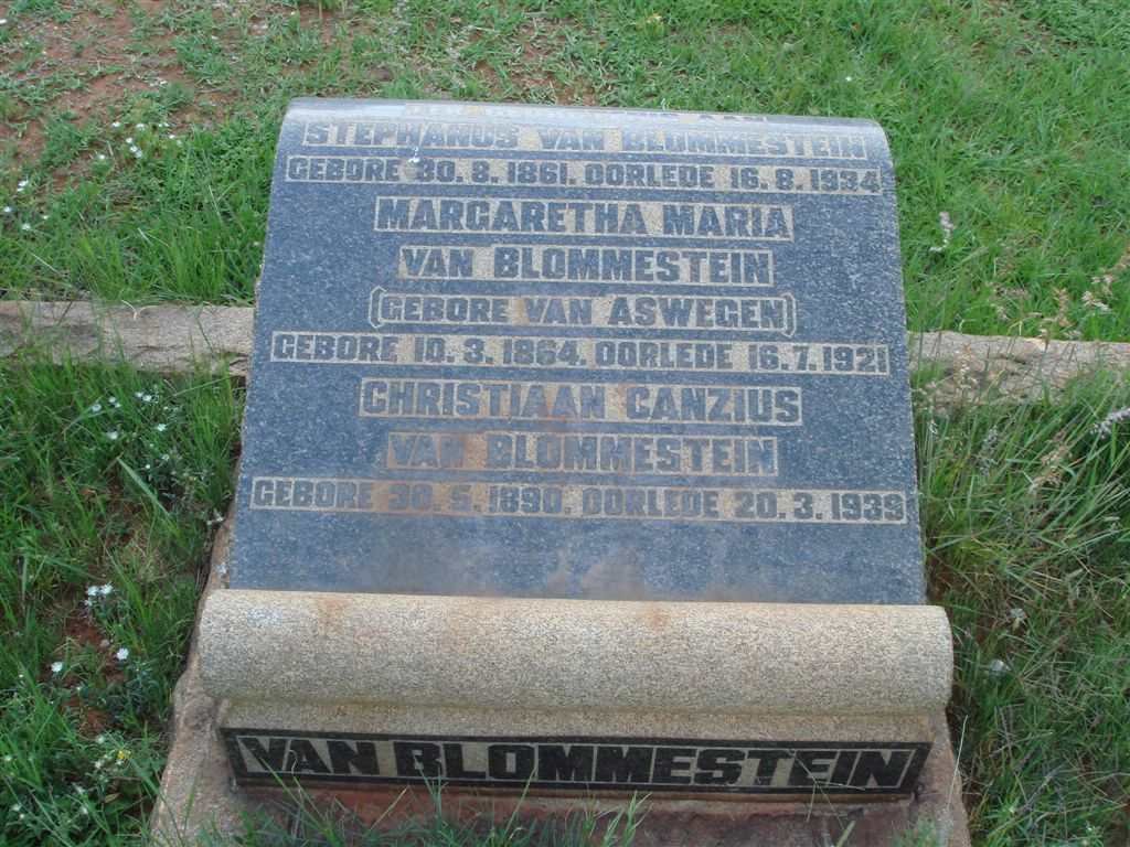 BLOMMESTEIN Stephanus, van 1861-1934 &amp; Margaretha Maria VAN ASWEGEN 1864-1921