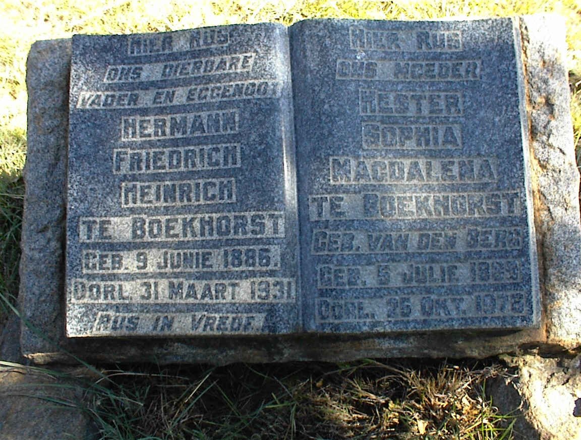 BOEKHORST Hermann Friedrich Heinrich, te 1886-1931 &amp; Hester Sophia Magdalena VAN DEN BERG 1889-1976