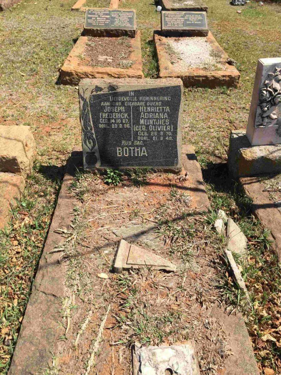 BOTHA Joseph Frederick 1867-1936 &amp; Henrietta Adriana Meintjies OLIVIER 1870-1948