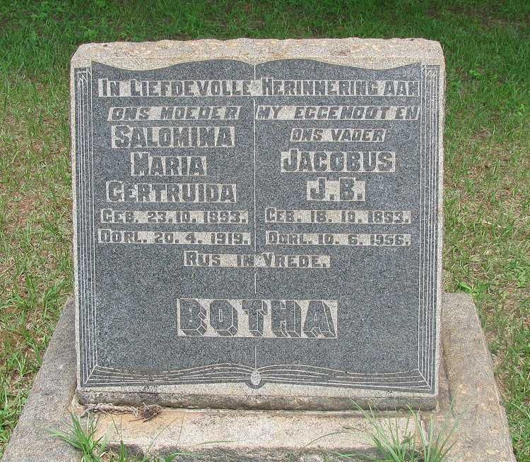 BOTHA Jacobus J.B. 1893-1956 &amp; Salomina Maria Gertruida 1893-1919