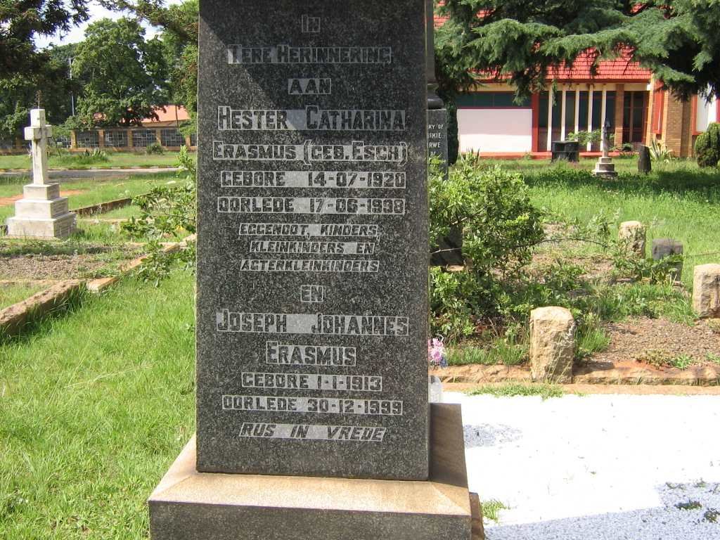 ERASMUS Joseph Johannes 1913-1999 &amp; Hester Catharina ESCH 1920-1998