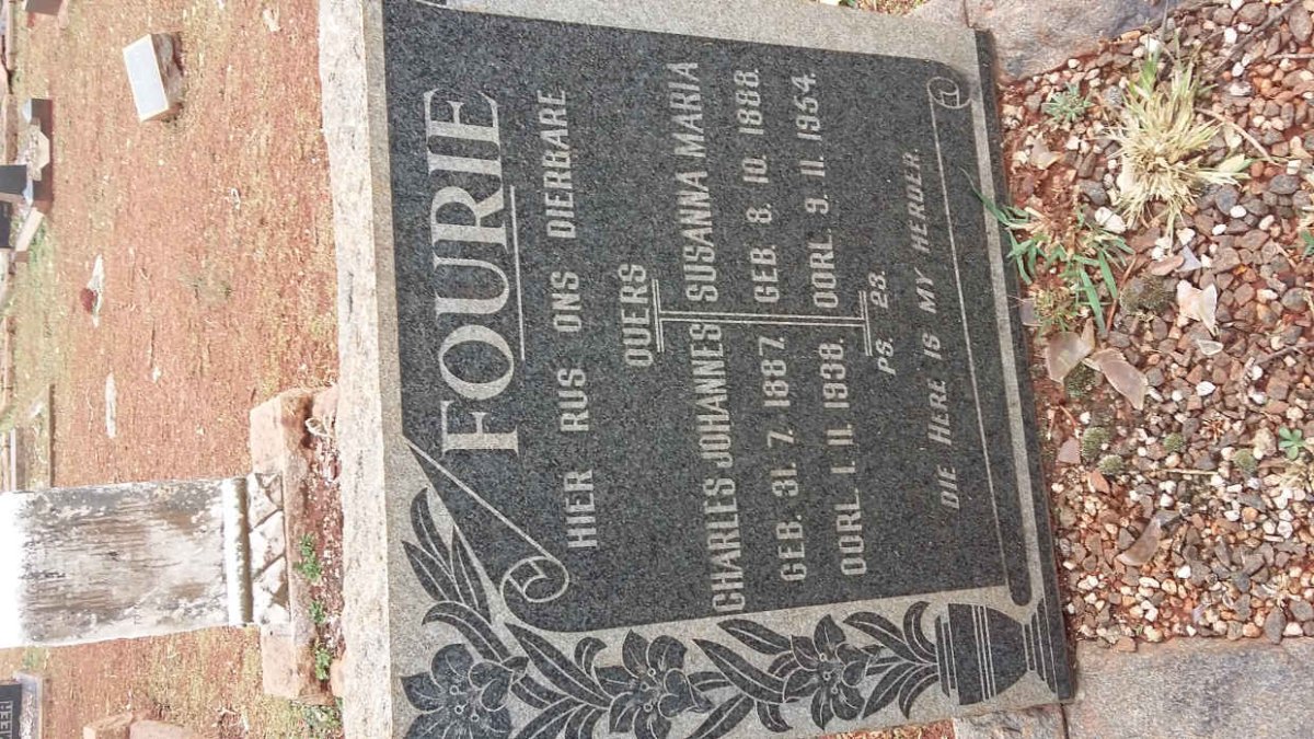 FOURIE Charles Johannes 1887-1938 &amp; Susanna Maria 1888-1954