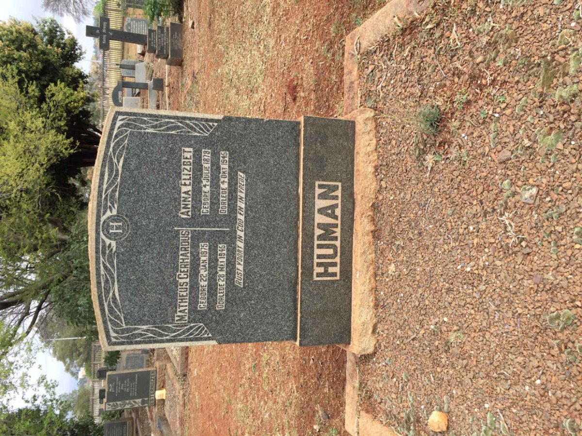 HUMAN Matheus Gerhardus 1875-1945 &amp; Anna Elizbet 1879-1945