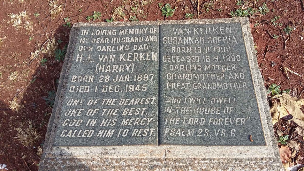 KERKEN H.L., van 1897-1945 &amp; Susannah Sophia 1900-1980