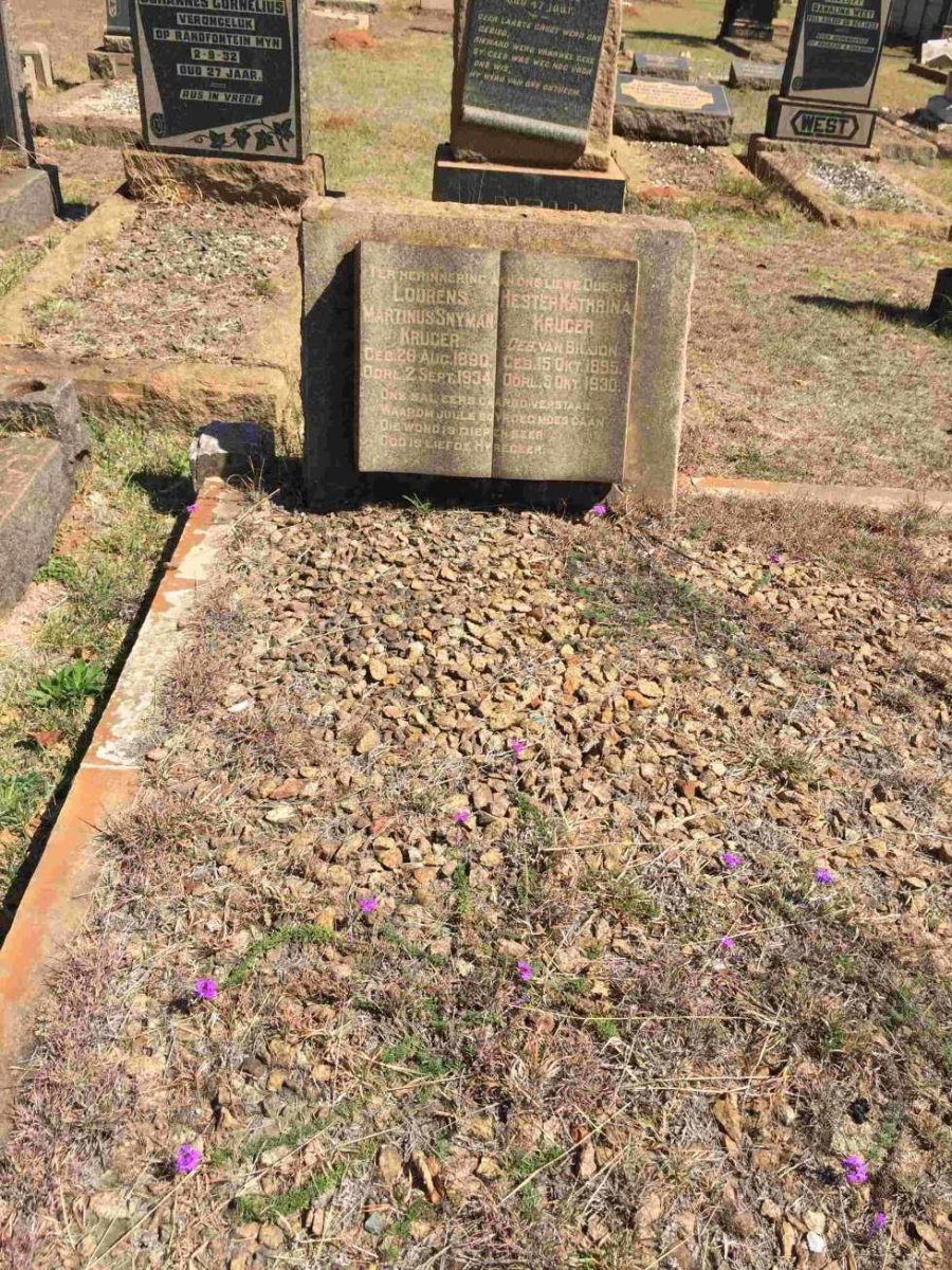 KRUGER Lourens Martinus Snyman 1890-1934 &amp; Hester Kathrina VAN BILJON 1895-1930