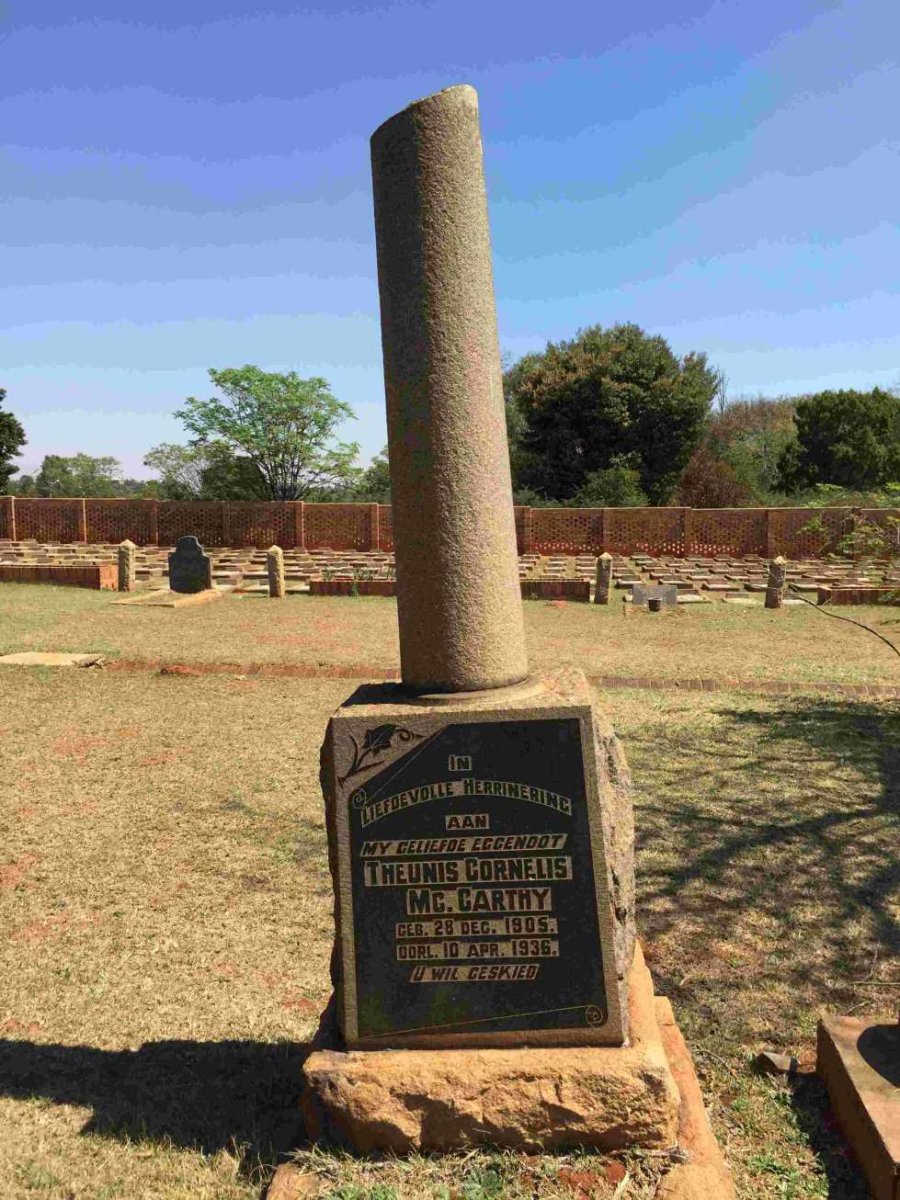 Mc CARTHY Theunis Cornelis 1905-1936