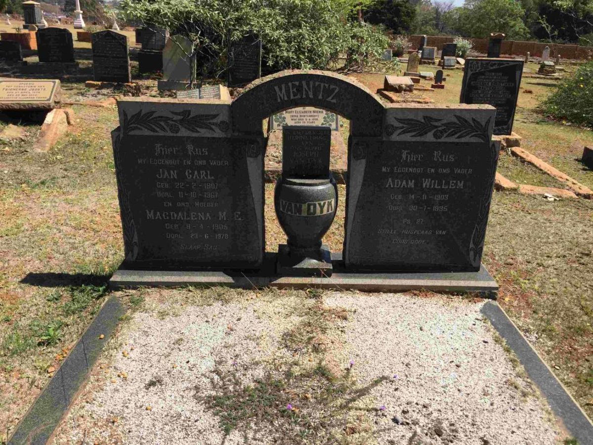 MENTZ Jan Carl 1897-1967 &amp; Magdalena M.E. 190?-1970 :: VAN DYK Joseph :: VAN DYK Adam Willem 1903-1935