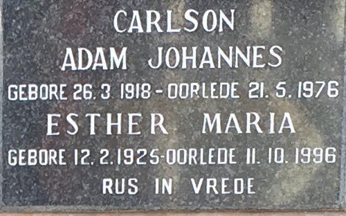 CARLSON Adam Johannes 1918-1976 &amp; Esther Maria 1925-1996