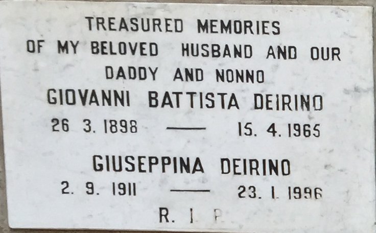 DEIRINO Giovanni Battista 1898-1965 &amp; Guiseppina 1911-1996