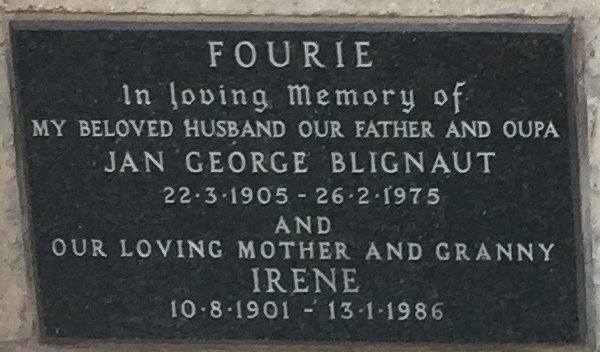 FOURIE Jan George Blignaut 1905-1975 &amp; Irene 1901-1986