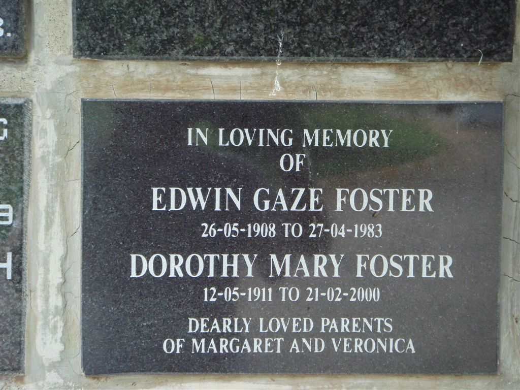 FOSTER Edwin Gaze 1908-1983 &amp; Dorothy Mary 1911-2000