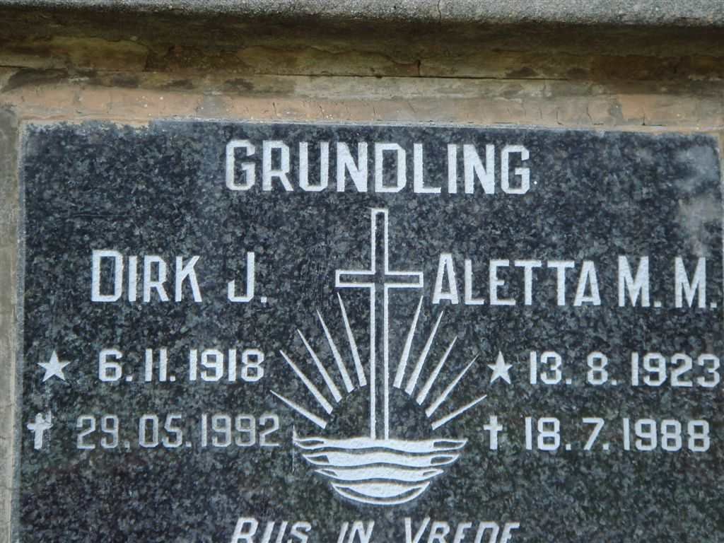 GRUNDLING Dirk J. 1918-1992 &amp; Aletta M.M. 1923-1988