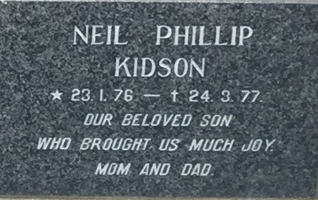 KIDSON Neil Philllip 1976-1977