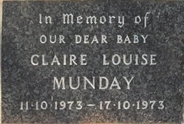 MUNDAY Claire Louise 1973-1973